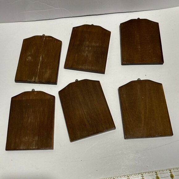 Vintage Wooden Clock Cork Coaster Set Holder 6 Piece Brown Wood Cup 5" - Picture 7 of 16